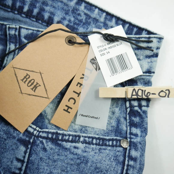 Rok Mens Sz 34 Acid Wash Moto Biker Jean Shorts - Picture 6 of 8